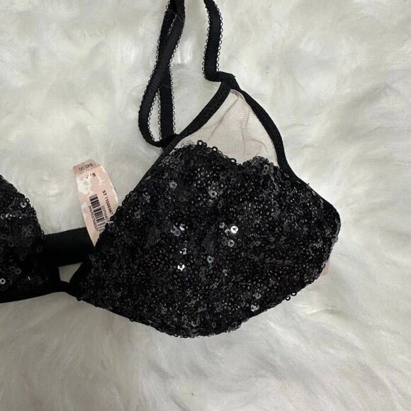 Victoria Secret Bralette Sheer Black Embellished Sequins Bra Size S/P - Picture 4 of 8